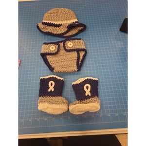 Handmade Crochet Baby Outfit Hat Diaper Cover Booties Newborn Photo Prop Gray